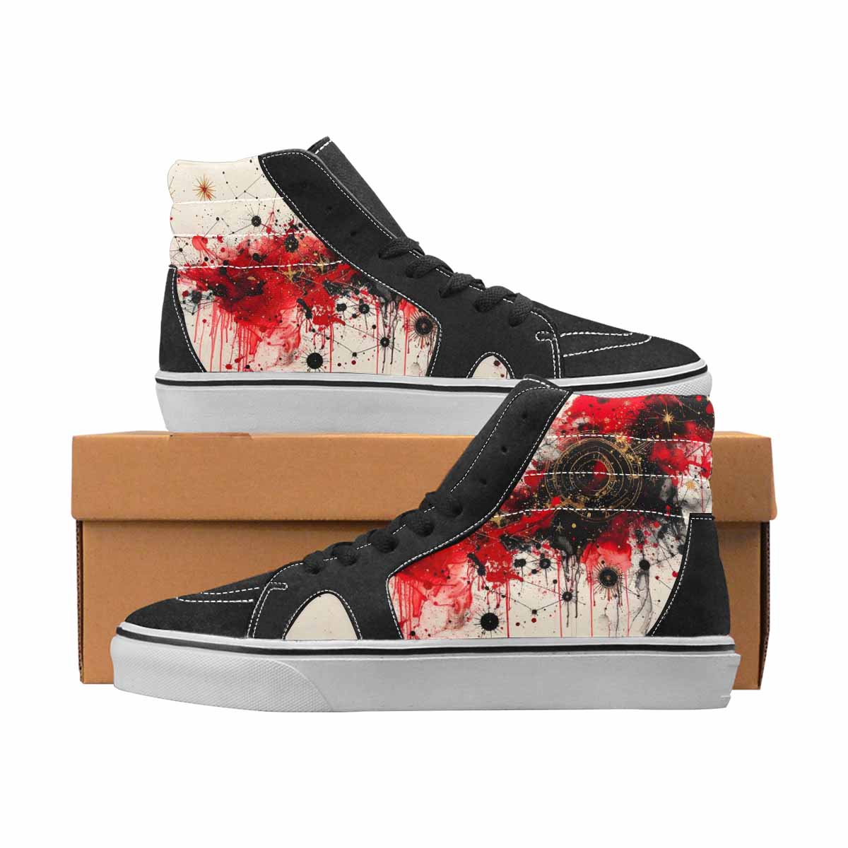 WOMEN'S Zodiac Black & Red Ink High Top Canvas Graphic Print Grunge Custom Print Sneakers