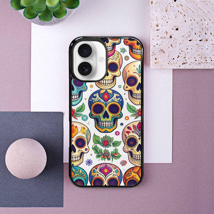 iPhone 16 Case — Vibrant Skull Seamless, Custom Phone Case