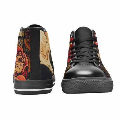 WOMEN'S Skulls Roses Bold Pen Ink High Top Canvas Aesthetic Sneakers