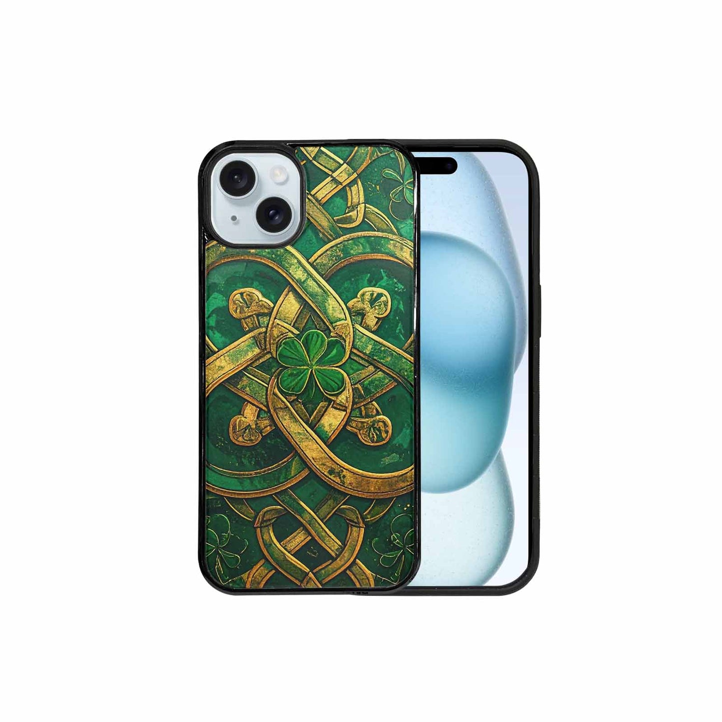 iPhone 15 Plus Case — Irish Celtic Knot Pattern Shamrocks Seamless, Personalized Phone Case