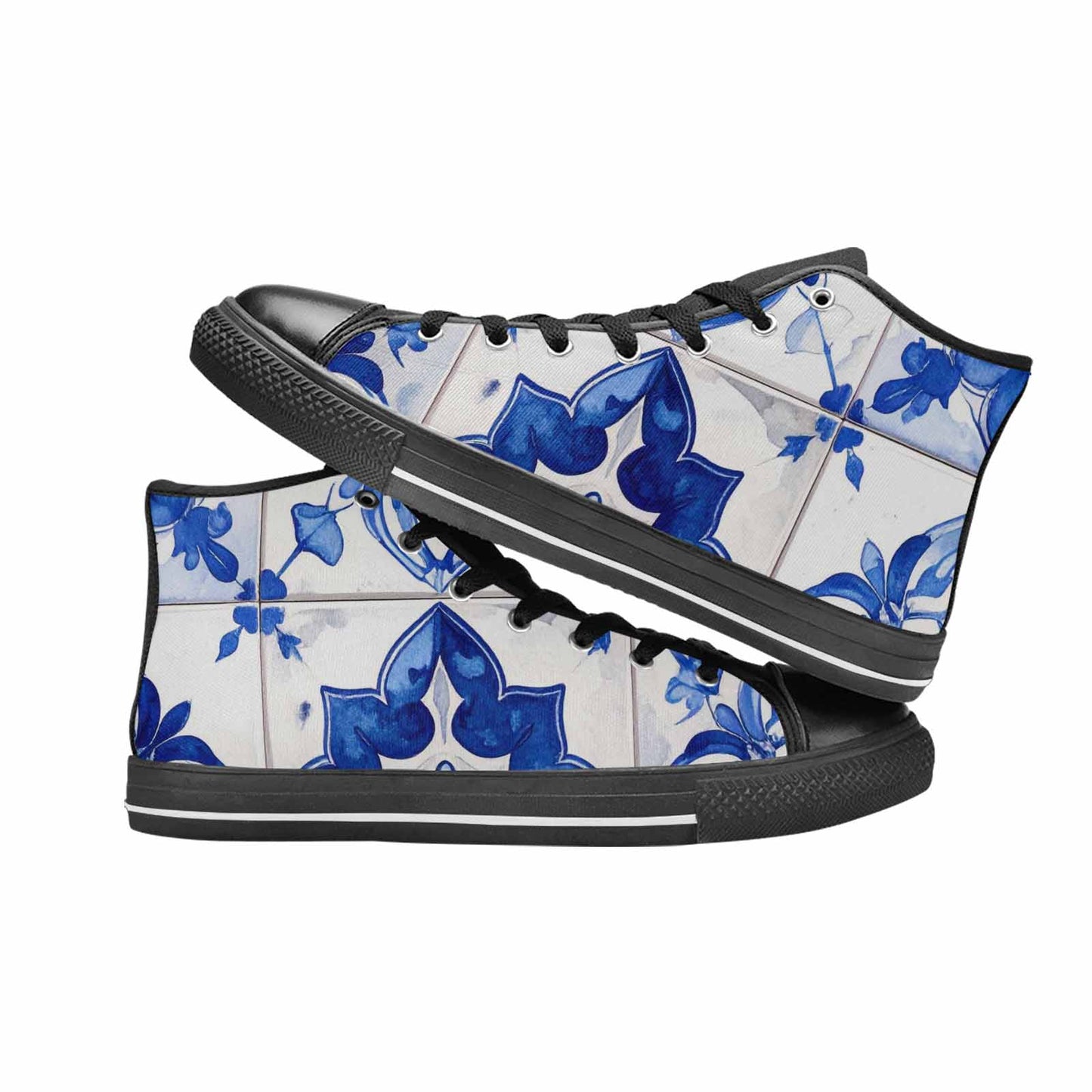 MEN'S Talavera Tile Floral High Top Canvas Dark Academia Custom Sneakers