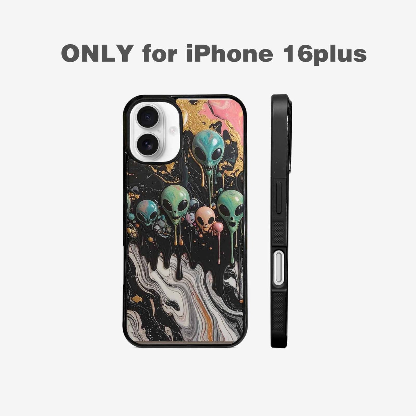 iPhone 16 Plus Case — Aliens Marblemelting Aliens Pa Ciq, Unique Phone Case Design