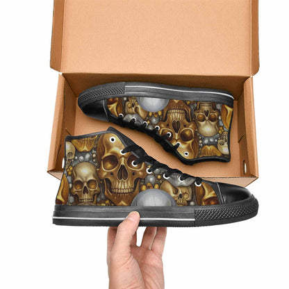 WOMEN'S Skulls - Metallic-Chrome- High Top Canvas Grunge Custom Sneakers
