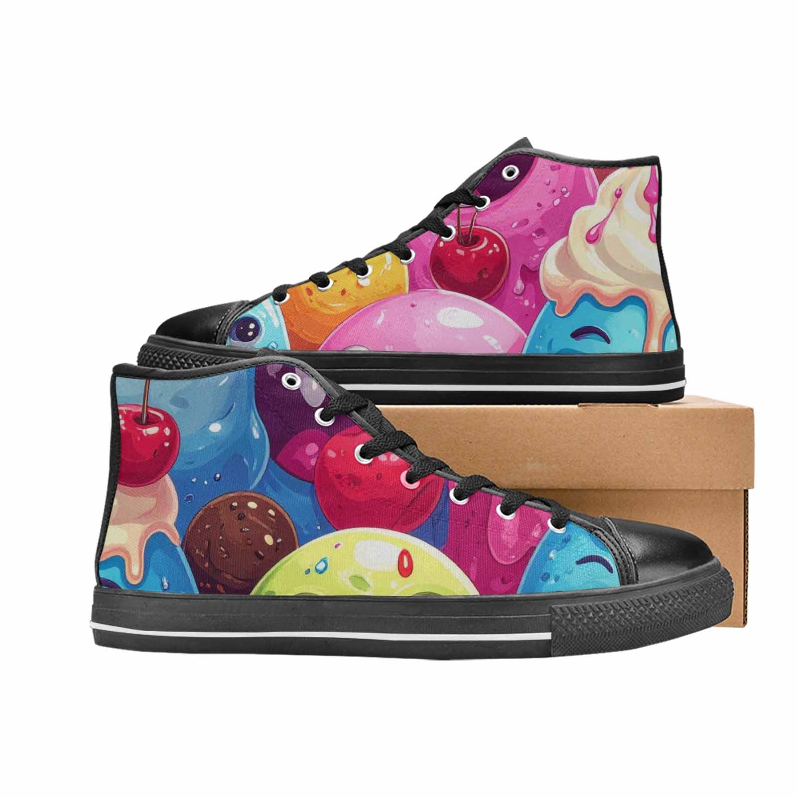 MEN'S Melting Icecream Monster Cherry High Top Canvas Neon Fantasy Sneakers
