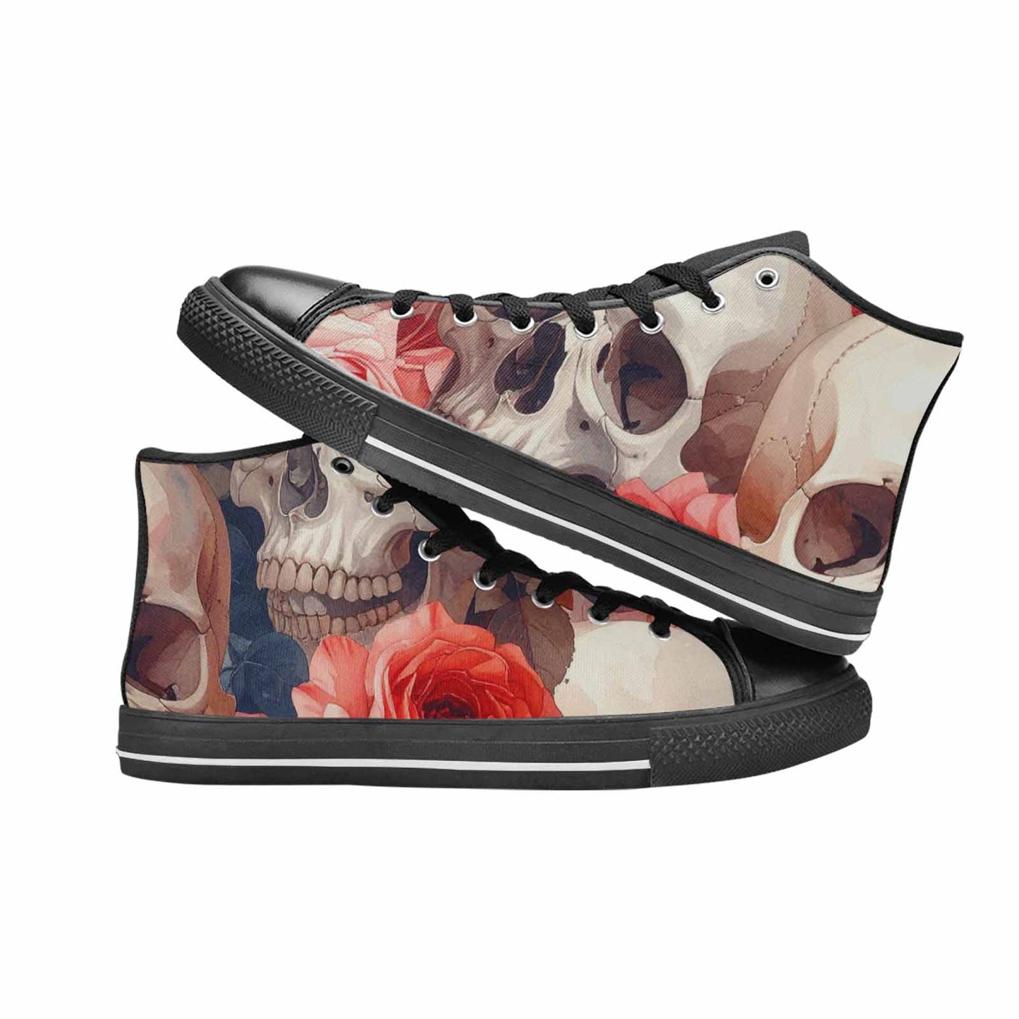 WOMEN'S Skulls Roses Soft Airbrush High Top Canvas Aesthetic Shoes