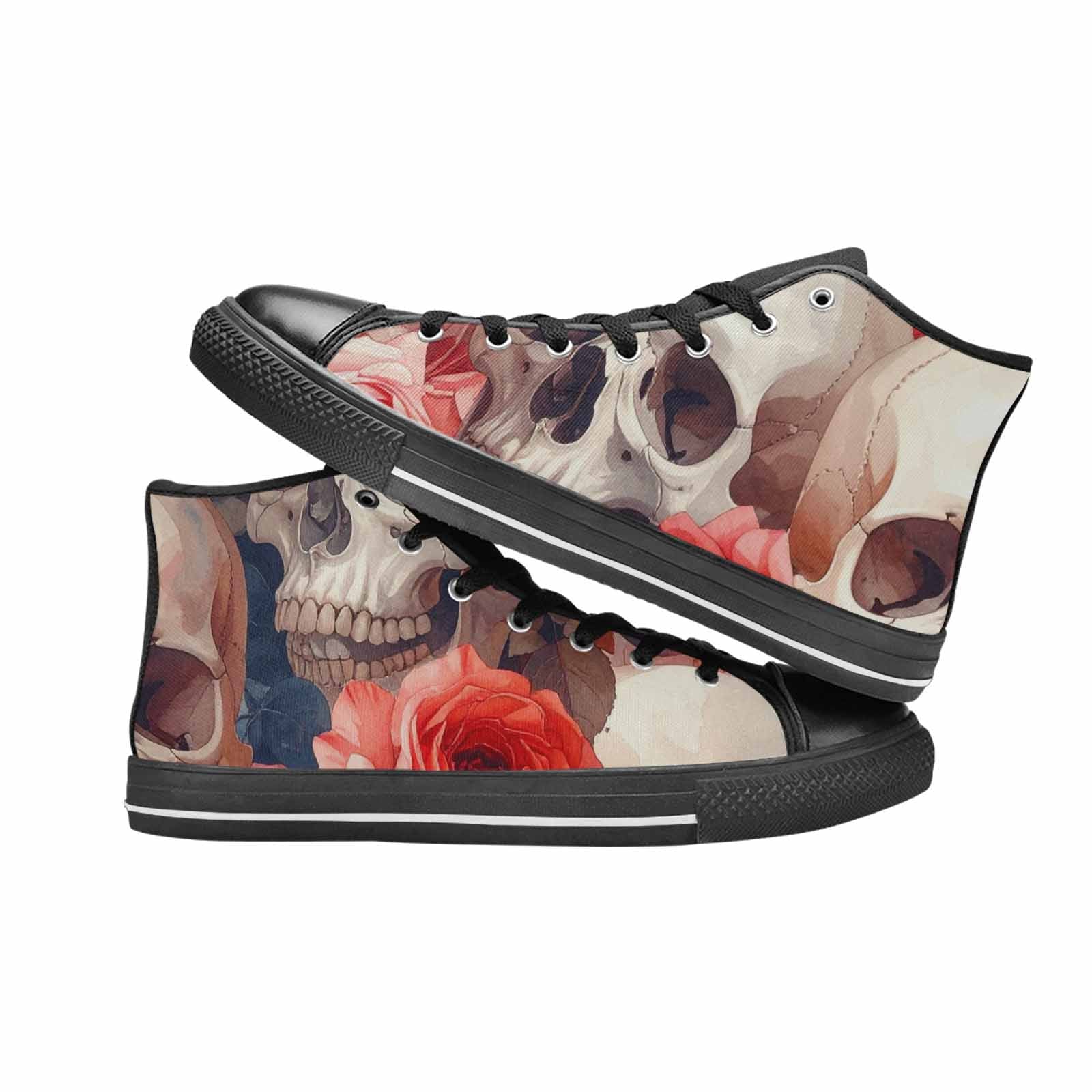 WOMEN'S Skulls Roses Soft Airbrush High Top Canvas Aesthetic Shoes