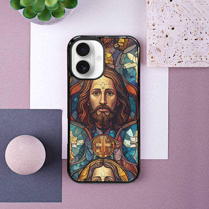 iPhone 16 Case — Jesus Face Small Cross And Faith, Custom Designed Case Cover