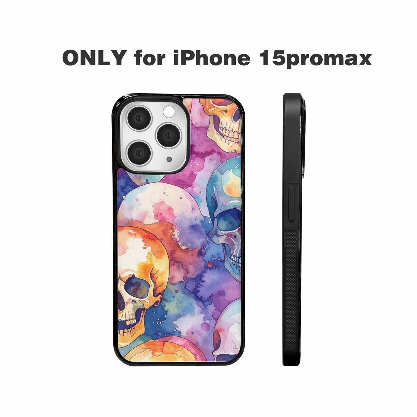 iPhone 15 Pro Max Case — Kulls Watercolor Skulls Small Skull Pattern, Custom Phone Case