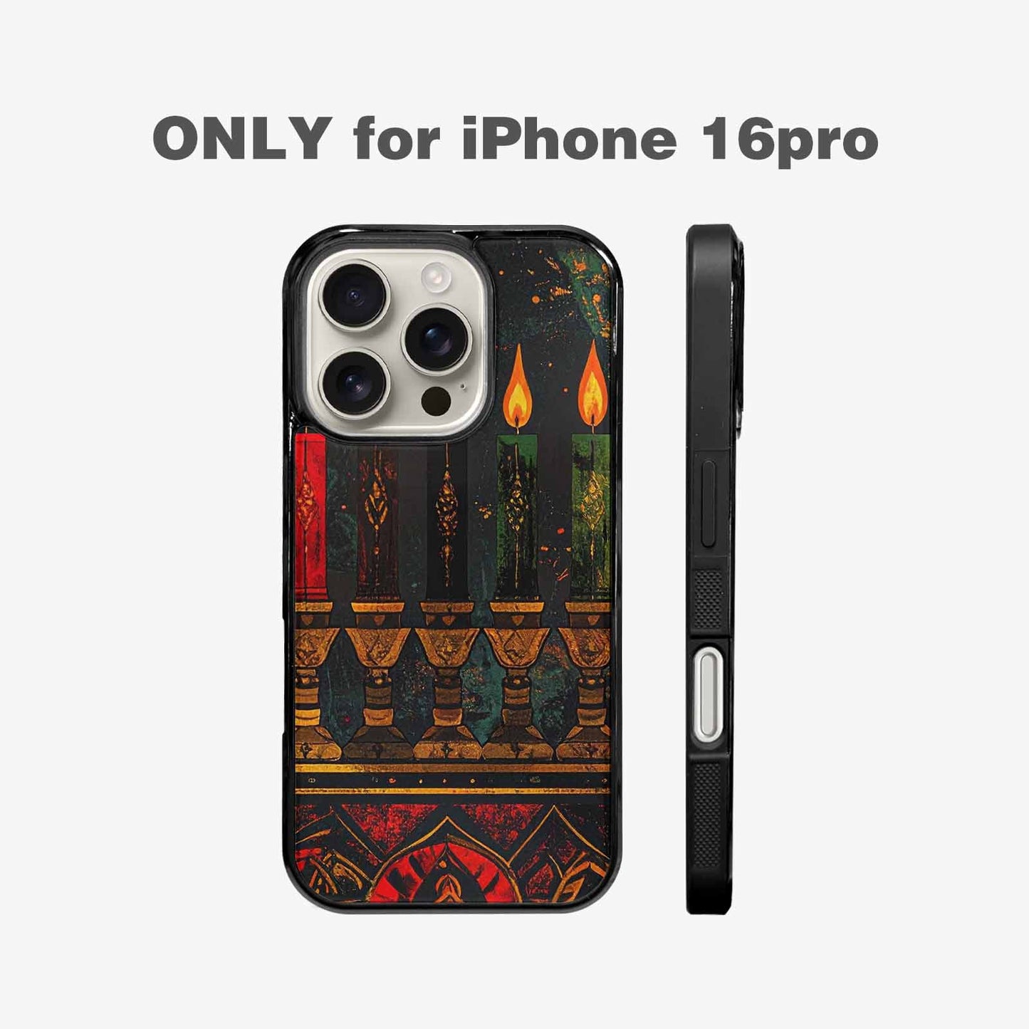 iPhone 16 Pro Case — Kwanzaa Kinara Pattern Seamless Repeat African, Customized Protective Case