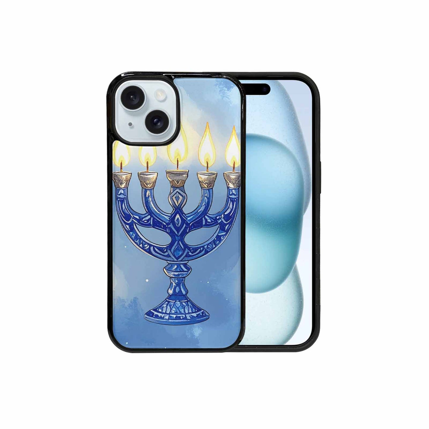 iPhone 15 Case — Hanukkah Menorah Pattern Seamless Repeat Jewish, Custom Printed Phone Case