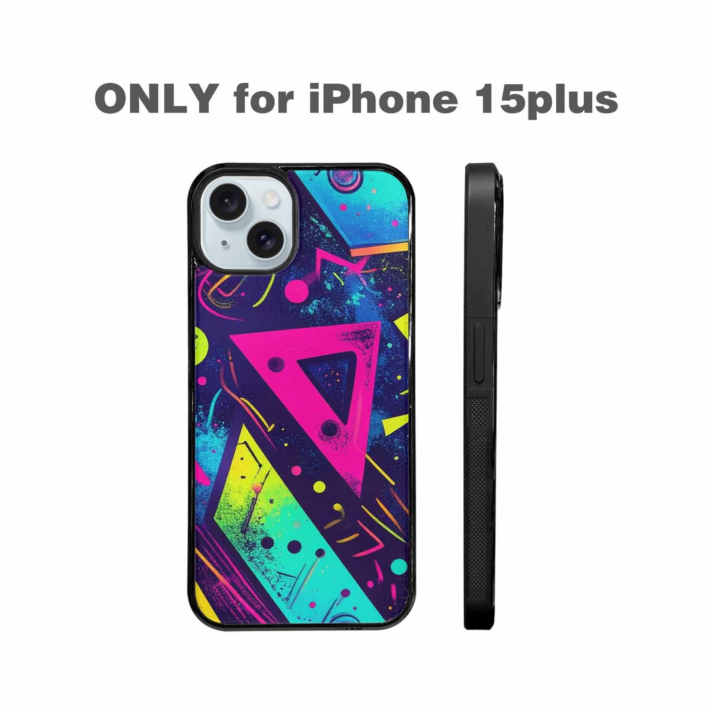 iPhone 15 Plus Case — Memphis Squiggles Triangles Dots, Original Design Phone Case