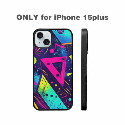 iPhone 15 Plus Case — Memphis Squiggles Triangles Dots, Original Design Phone Case
