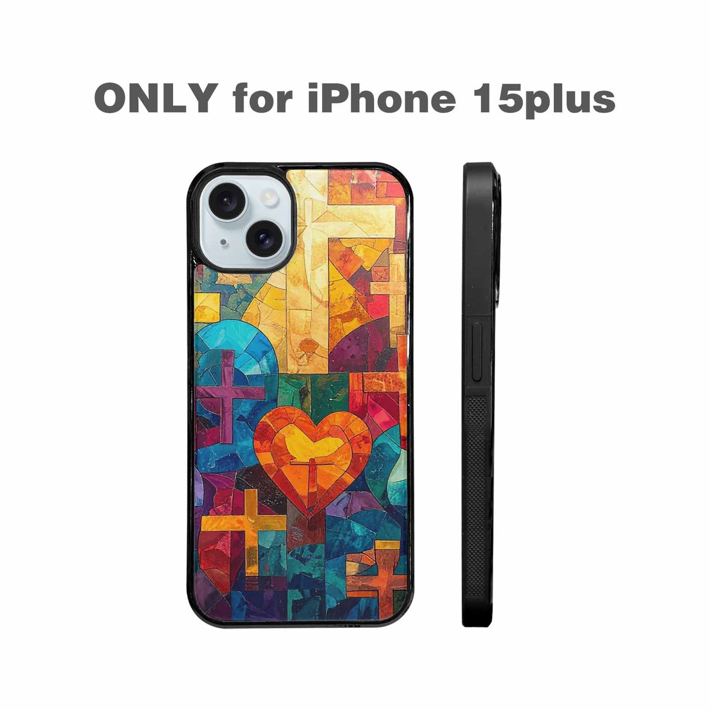 iPhone 15 Plus Case — Faith Cross And Faith Icons Pattern, Personalized Phone Case