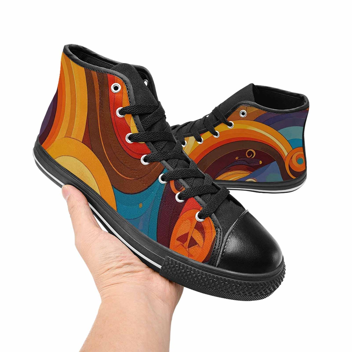 WOMEN'S Groovy 70S Peace High Top Canvas Cottagecore Custom Shoes