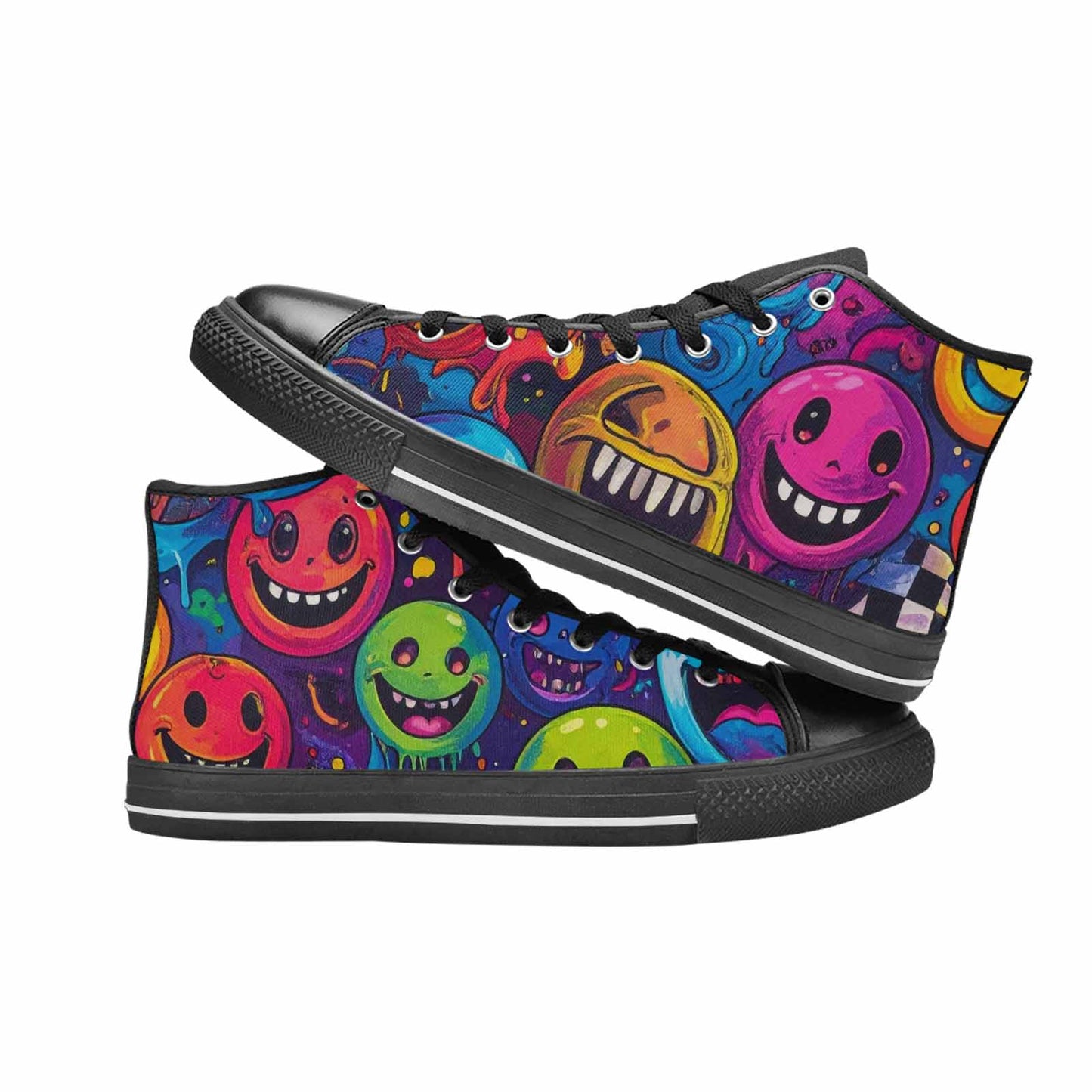 MEN'S Yellow Smiley Face High Top Canvas Surreal Custom Sneakers