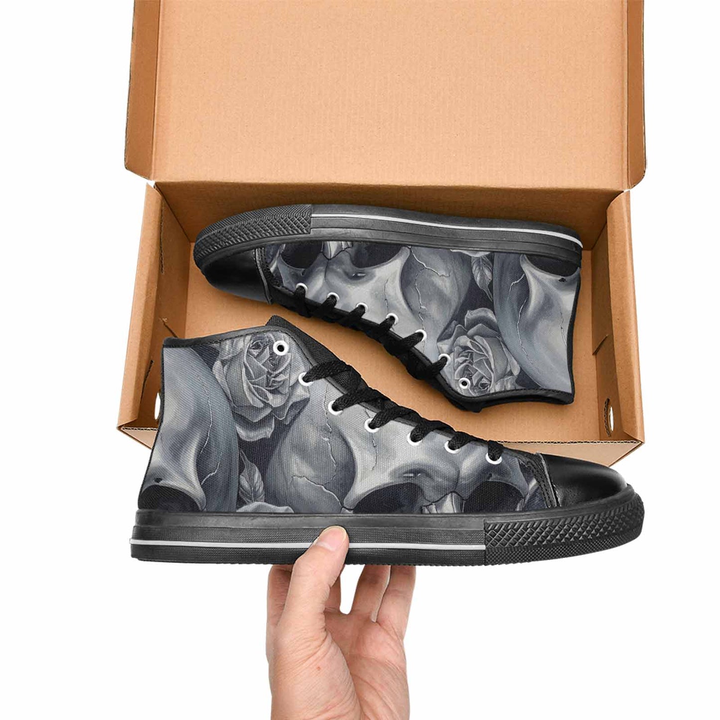 WOMEN'S Skulls Roses Chrome Airbrush High Top Canvas Y2K Sneakers
