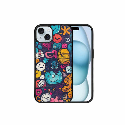 iPhone 15 Plus Case — Hand Drawn Icon Doodle Pattern Hundreds, Custom Printed Phone Case