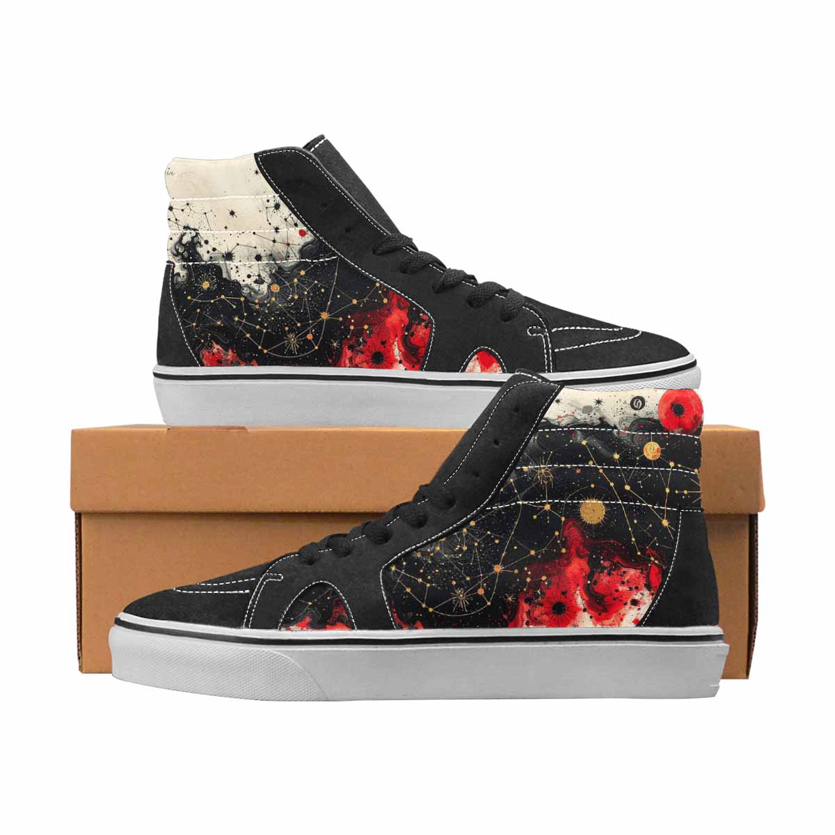 WOMEN'S Zodiac Black & Red Ink High Top Canvas Statement Grunge Custom Shoes