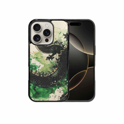 iPhone 16 Pro Case — Dragon Scale Black Green Ink Dragons, Original Design Phone Case
