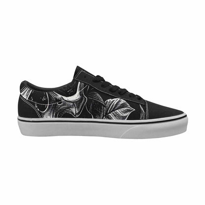 WOMEN'S Skulls Roses Black Ink Canvas Lace-Up Dark Academia Custom Shoes
