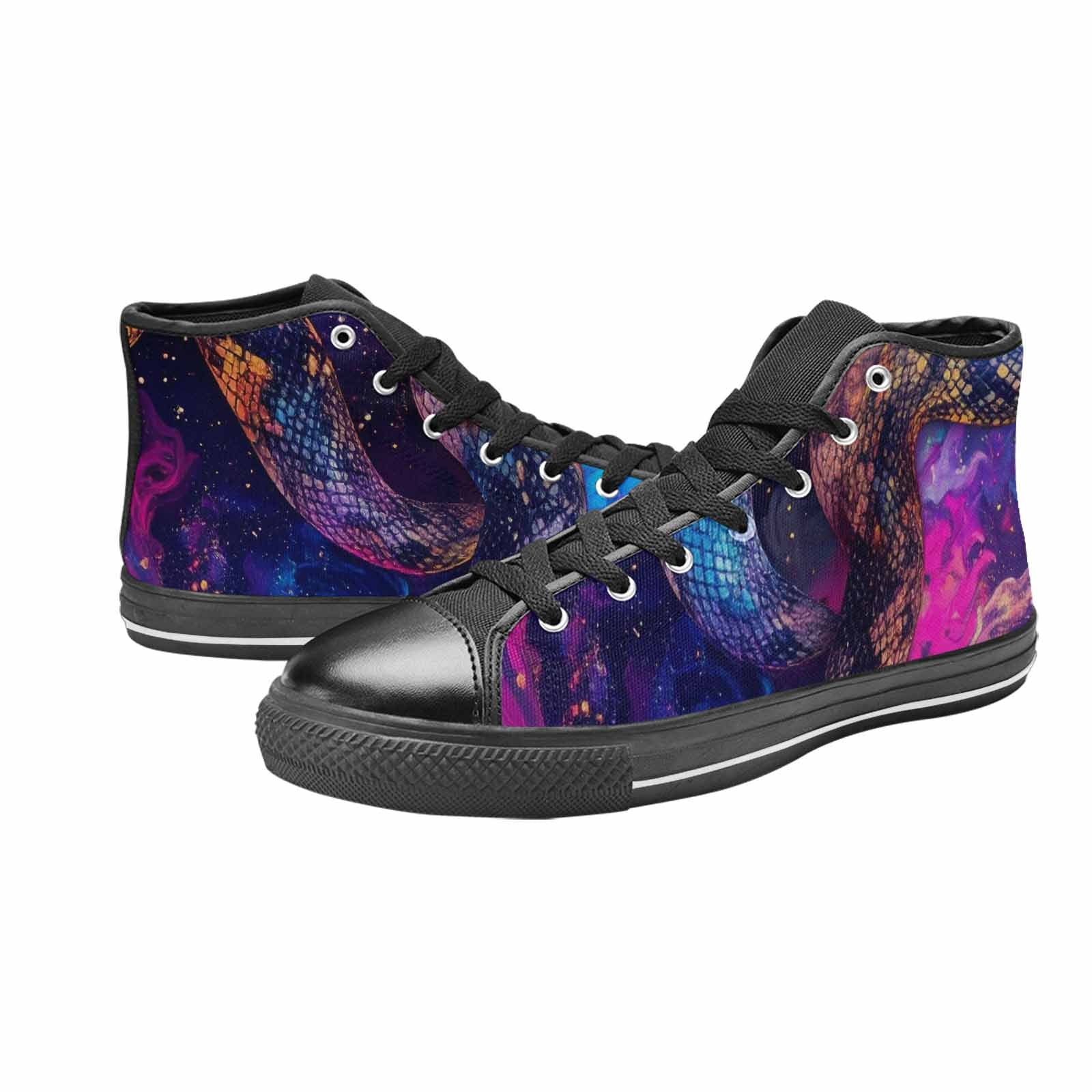 WOMEN'S Galaxy Snake Print High Top Canvas Surreal Custom Sneakers