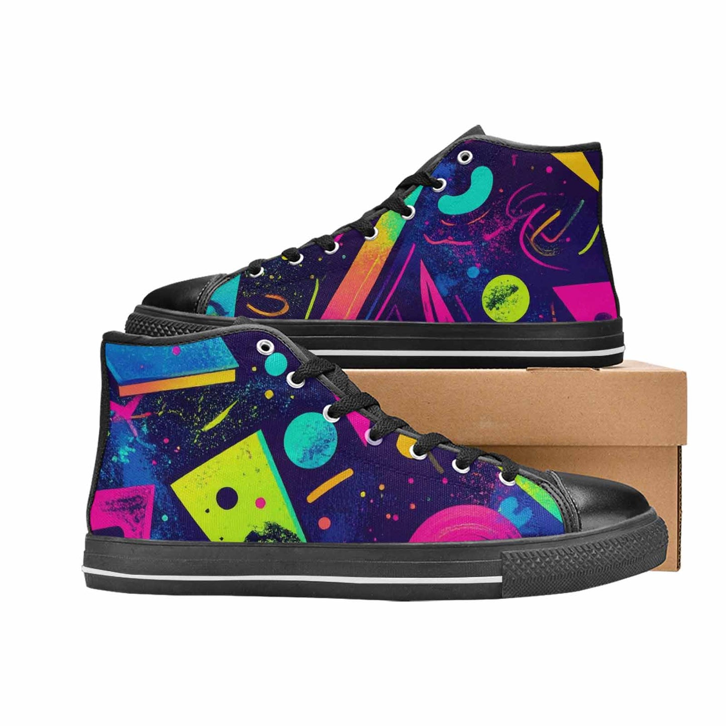 MEN'S Memphis Squiggles Triangles Dots High Top Canvas Grunge Shoes