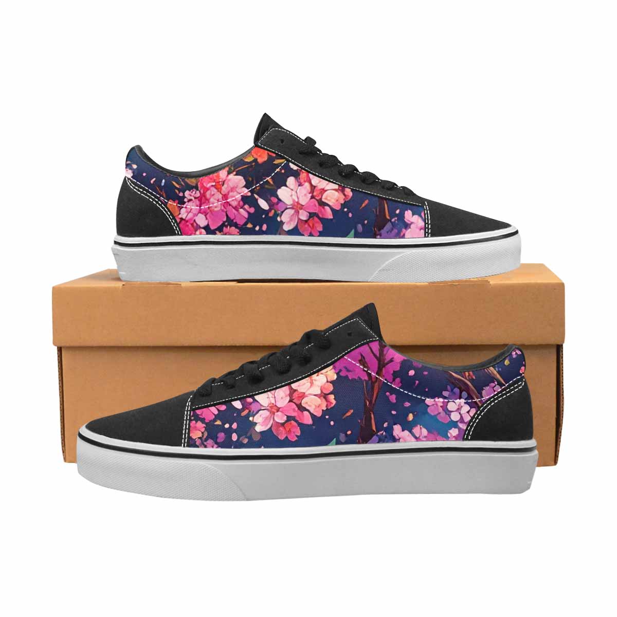WOMEN'S Cherry Blossom Branch Cherry Lace-Up Canvas Kaleidoscope Sneakers