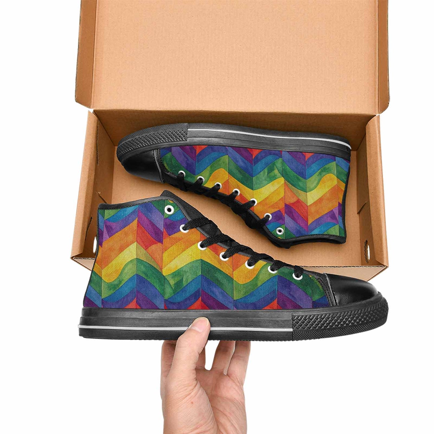 MEN'S Rainbow Pride Flag High Top Canvas Grunge Custom Sneakers