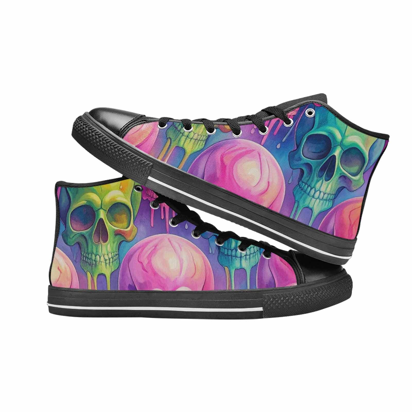 WOMEN'S Candy Color Dripping Skulls High Top Canvas Wallpaper Art Custom Sneakers