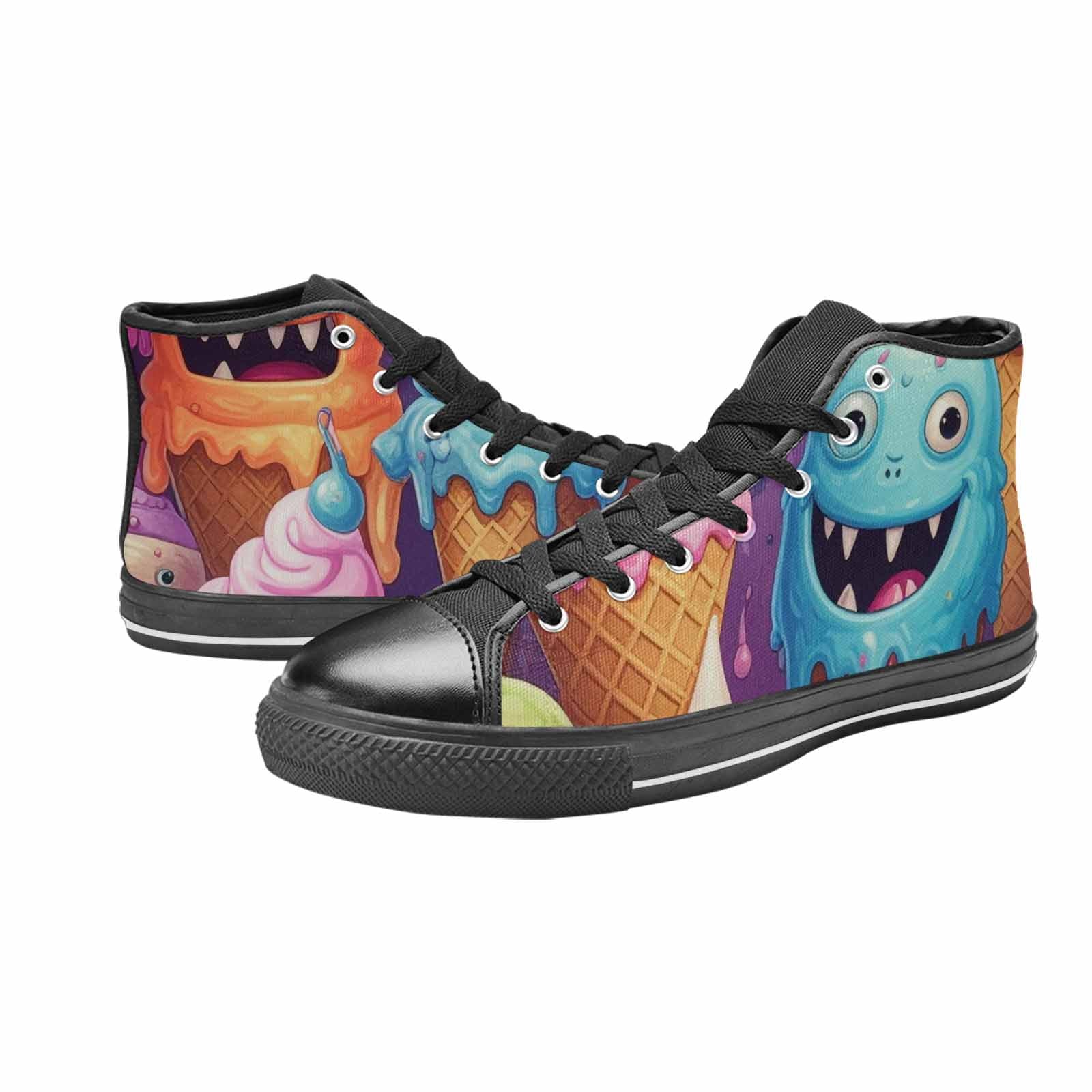 MEN'S Melting Icecream Cone Monster High Top Canvas Vibrant Chaos Shoes