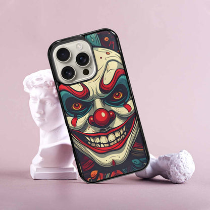 iPhone 16 Pro Case — Evil Circus Heads Faces Overlapping Patterns, Custom Art Phone Cover
