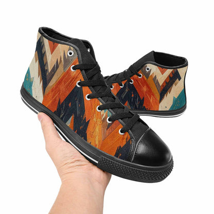 MEN'S Southwestern Geometric Diamond High Top Canvas Neon Fantasy Custom Shoes