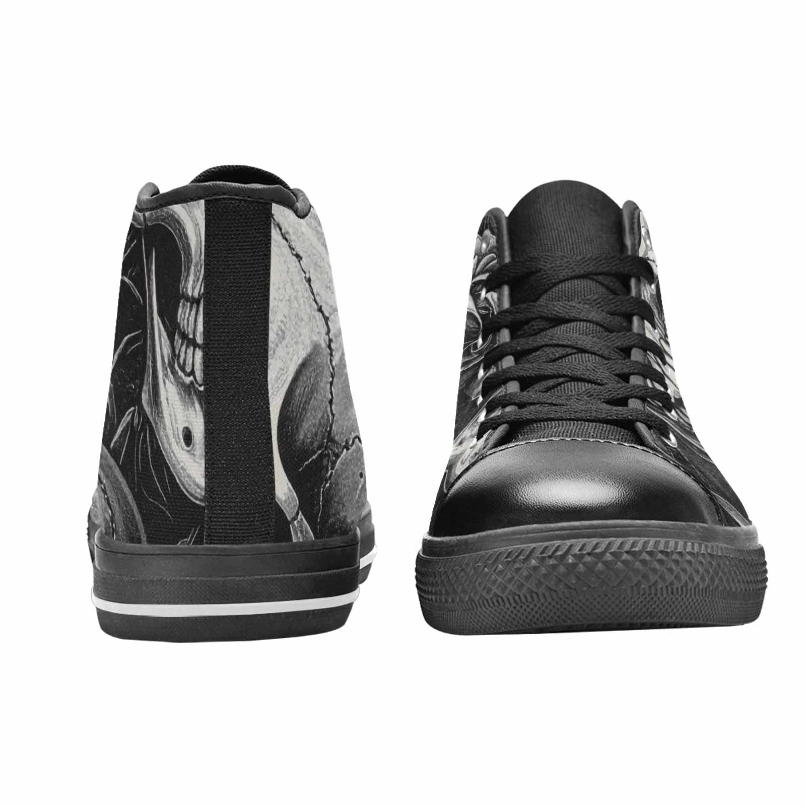 MEN'S Skulls Roses Black Ink High Top Canvas Vibrant Chaos Custom Sneakers