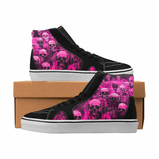 MEN'S Skulls Neon Pink Glow High Top Canvas Original Design Wallpaper Art Handmade Custom Shoes