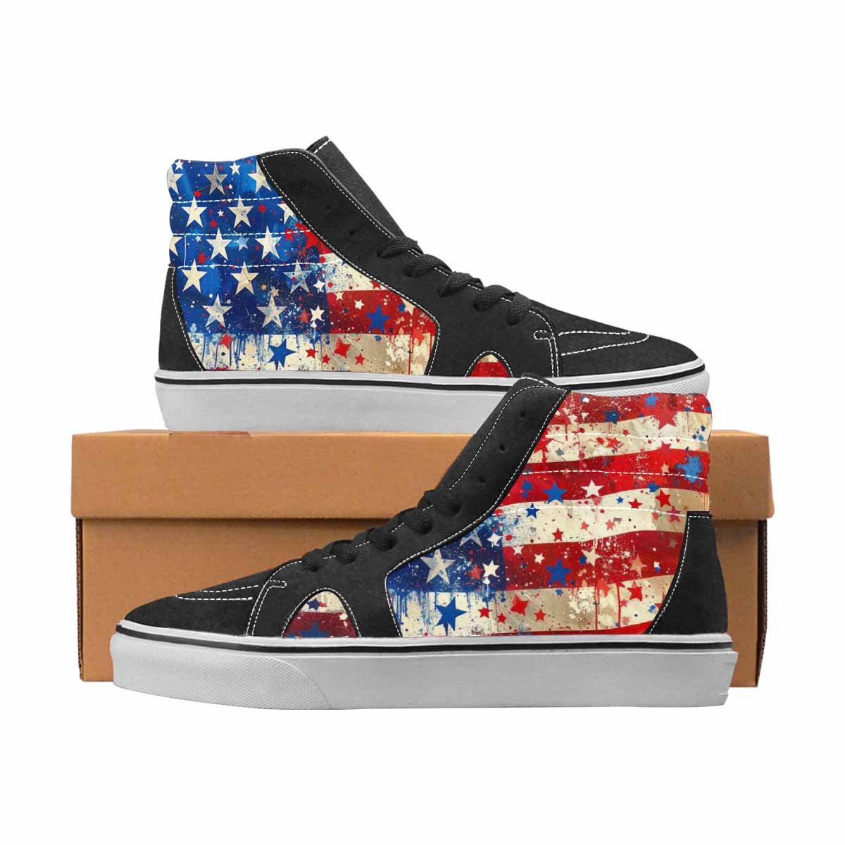 WOMEN'S Patriotic High Top Canvas Bold Print Vivid Custom Sneakers