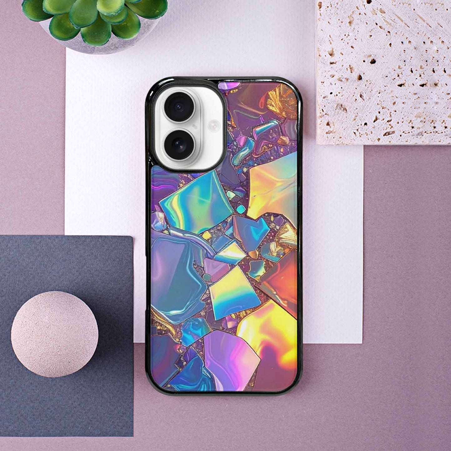 iPhone 16 Case — Holographic Iridescent Shimmer Pattern Hundreds Of, Custom Printed Phone Case