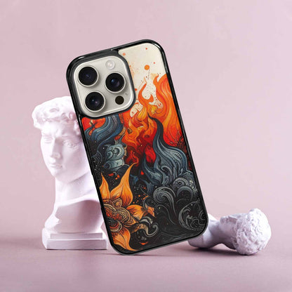iPhone 16 Pro Case — Flame Burst Black Red Ink Flame, Original Design Phone Case
