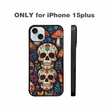 iPhone 15 Plus Case — Mushrooms And Skulls, Personalized Phone Case