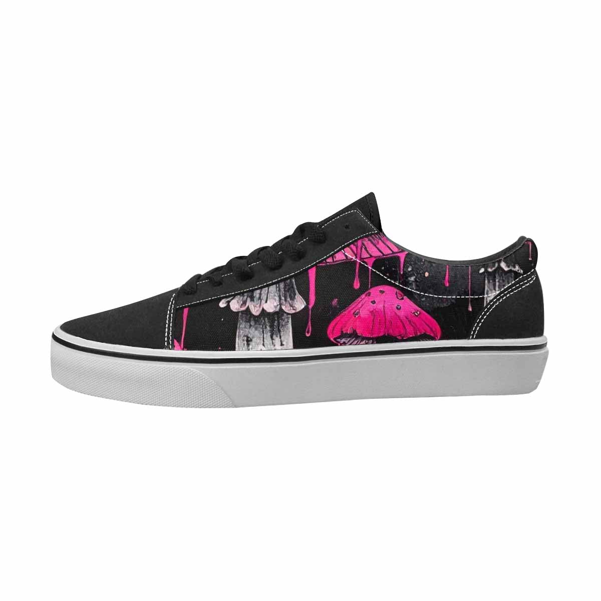 MEN'S Mushrooms Black & Pink Ink Canvas Wearable Art Dreamcore Custom Shoes