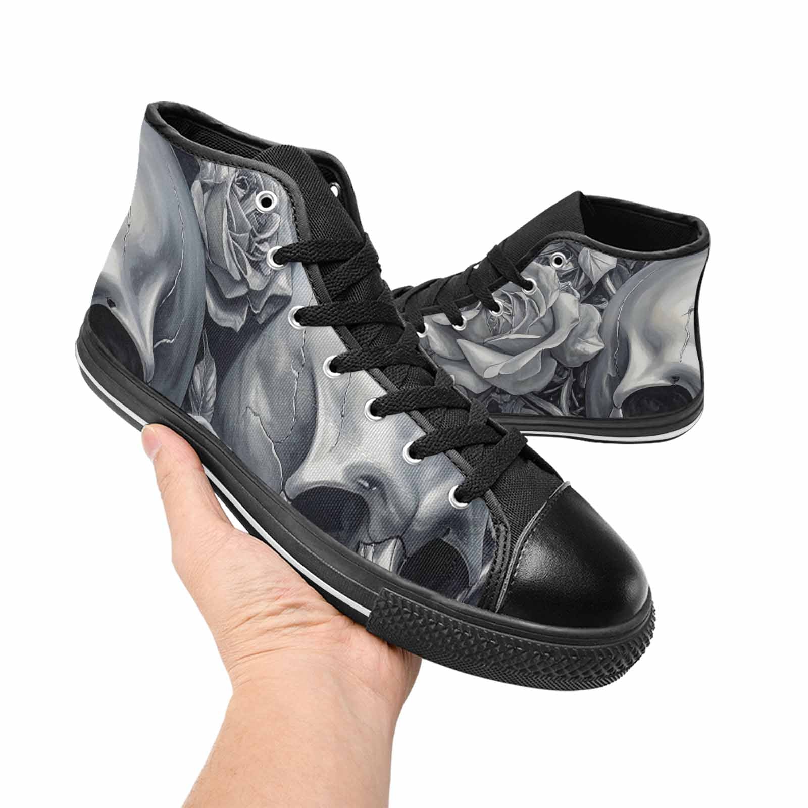 MEN'S Skulls Roses Chrome Airbrush High Top Canvas Dreamcore Custom Sneakers