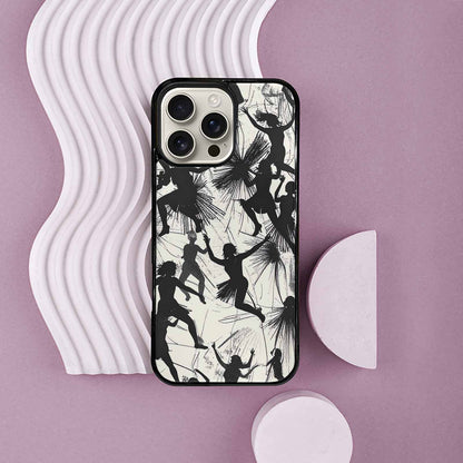 iPhone 16 Pro Max Case — Bold Dancing Figure Line Art Pattern, Custom Phone Case