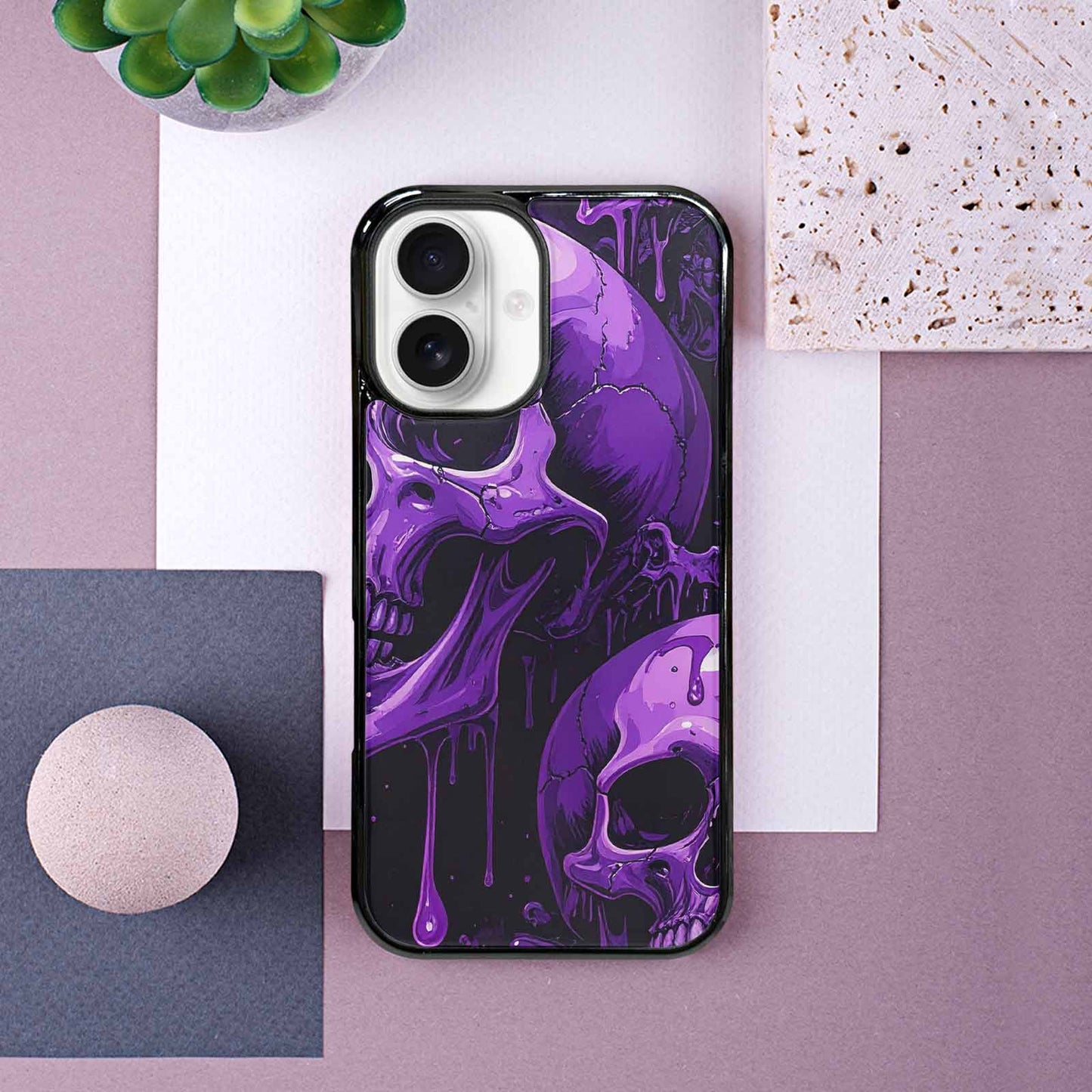 iPhone 16 Case — Monochrome Purple Skeletons Neon Drip Melting, Personalized Phone Case