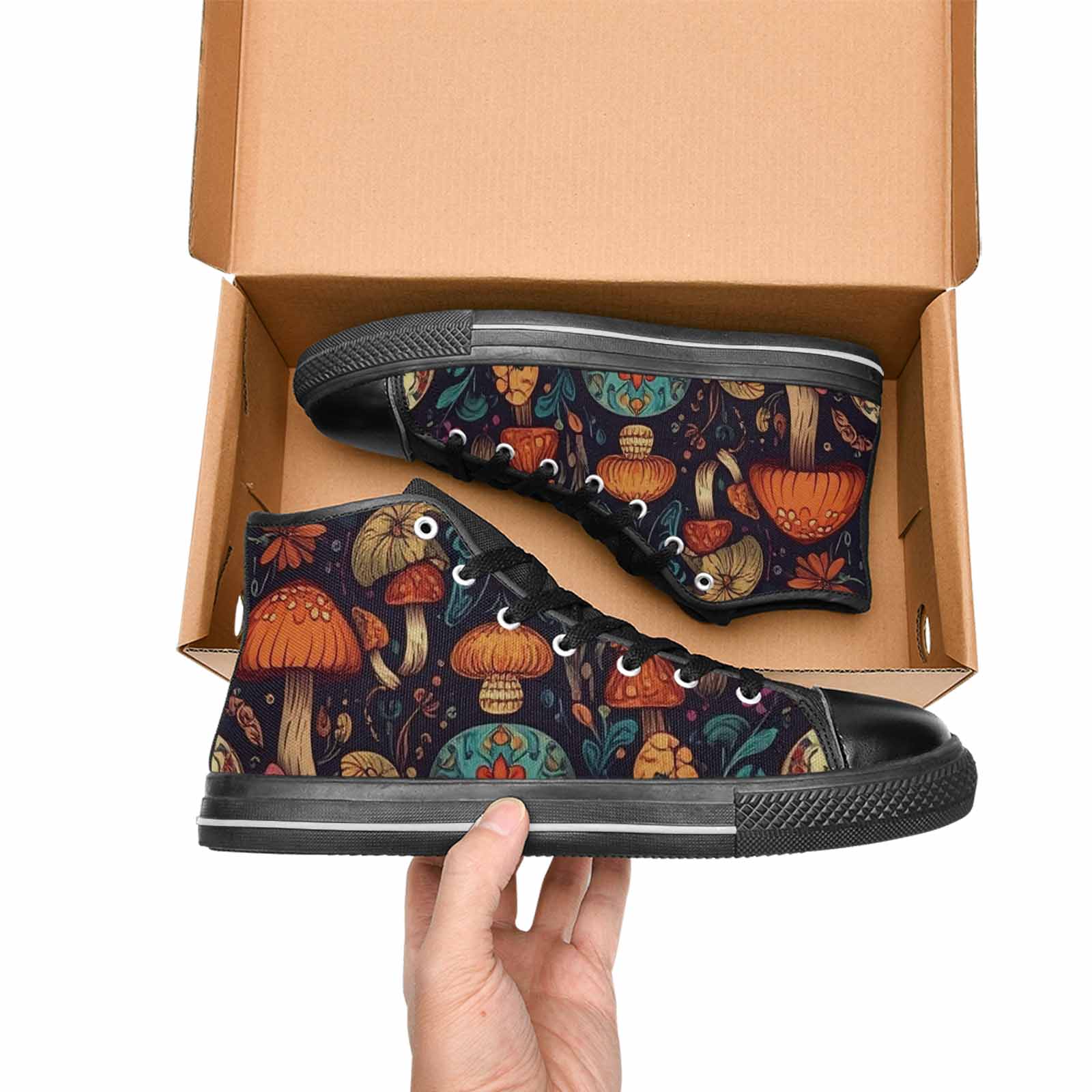 WOMEN'S Mushrooms And Skulls High Top Canvas Y2K Custom Sneakers
