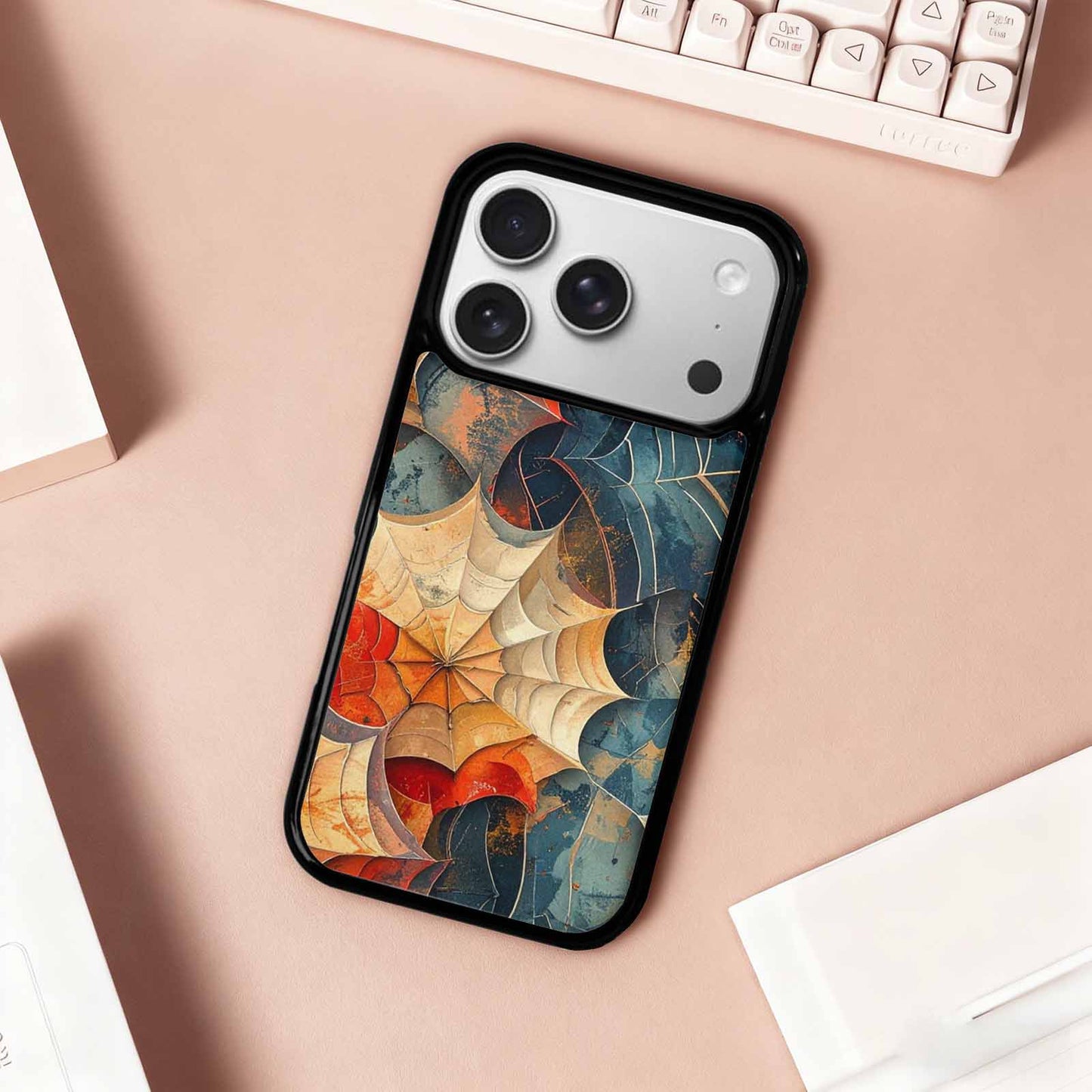 iPhone 17 Pro Case — Distressed Horror Spider Web Original Art, Custom Phone Case