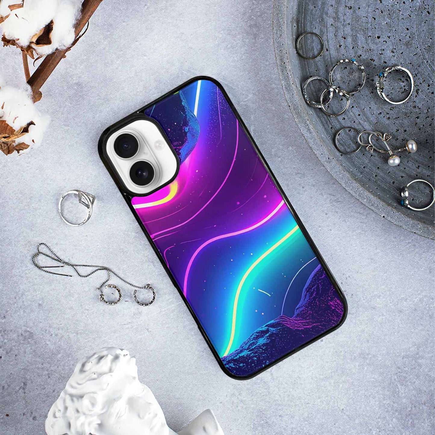 iPhone 16 Plus Case — 1980s Neon Cartoon Art Pattern, Custom Printed Phone Case