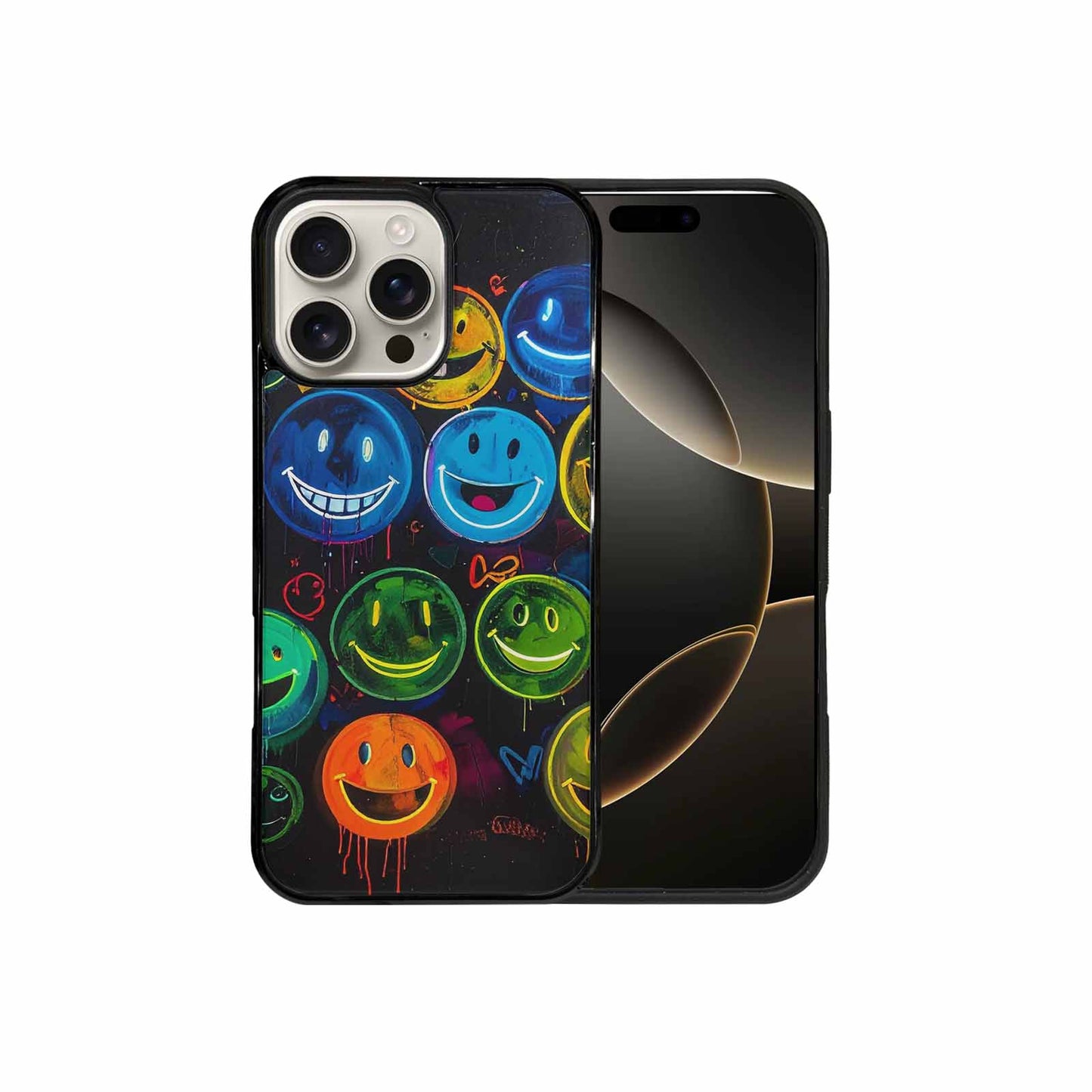 iPhone 16 Pro Max Case — Smiley Faces Glow Smiley Faces Pattern, Custom Print Case Cover