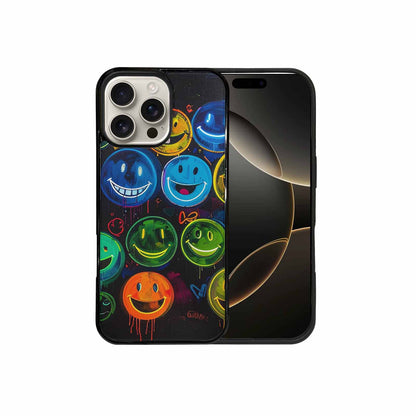 iPhone 16 Pro Max Case — Smiley Faces Glow Smiley Faces Pattern, Custom Print Case Cover