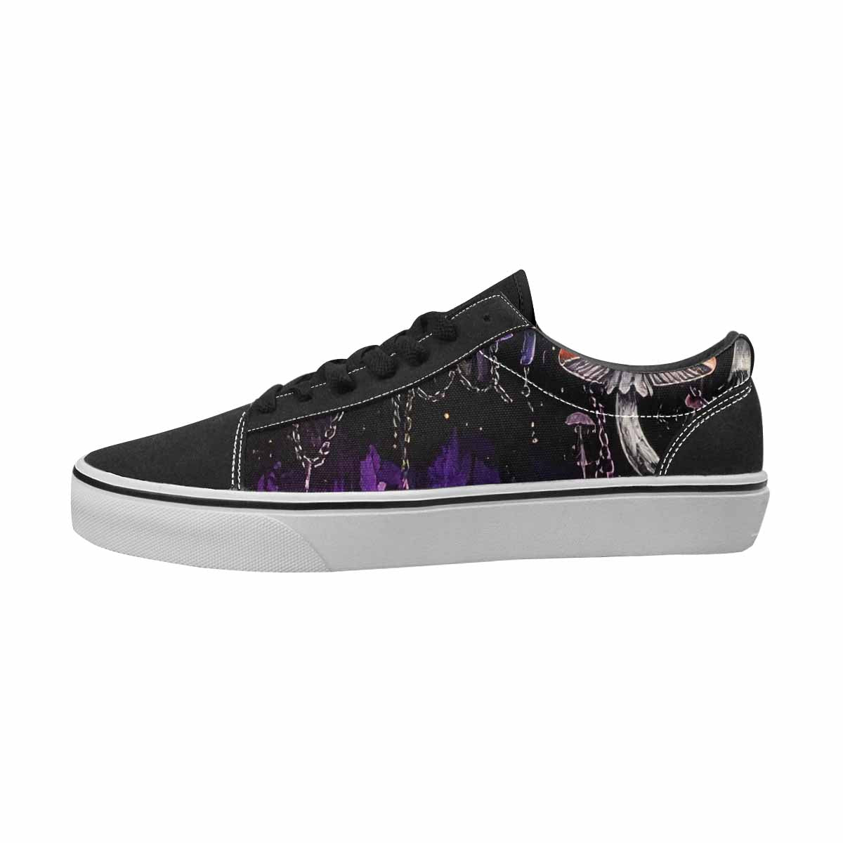 WOMEN'S Mushrooms Black & Purple Ink Canvas Custom Fashion Dreamcore Custom Sneakers