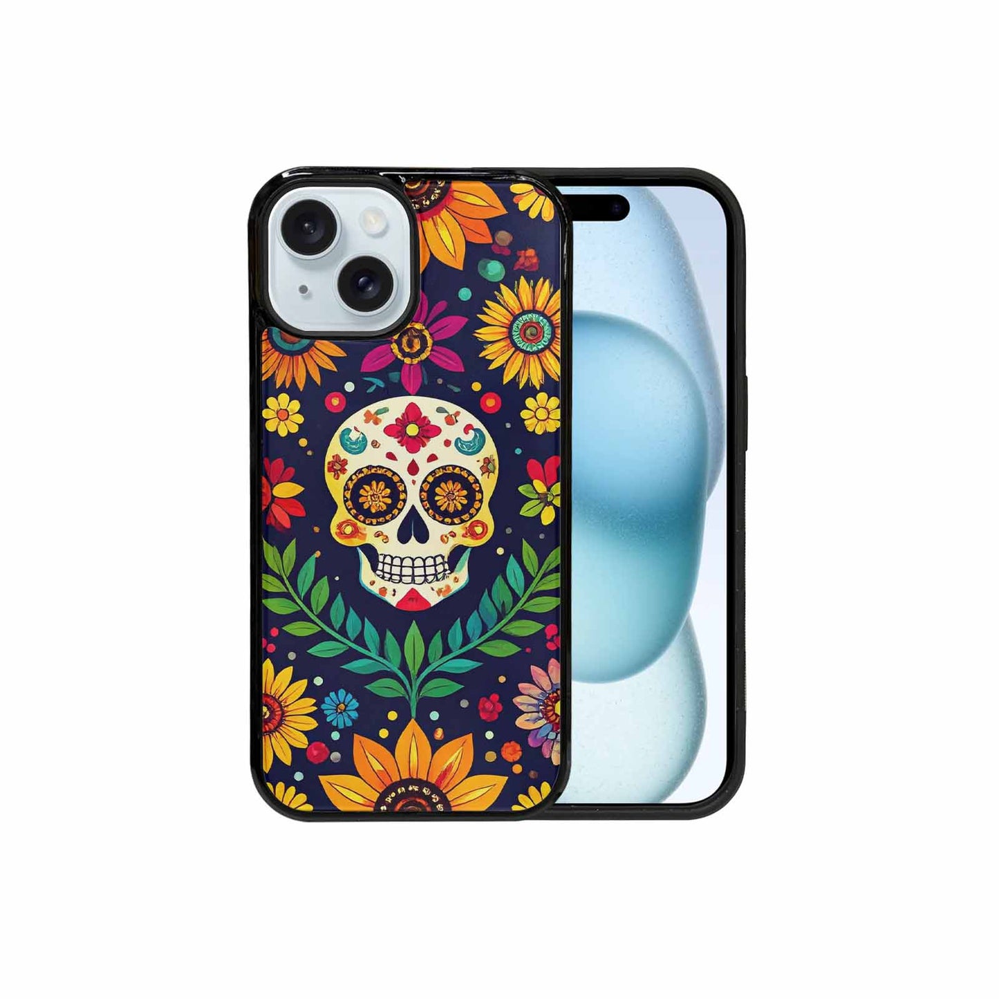 iPhone 15 Case — Sunflowers And Skulls, Customized Protective Case