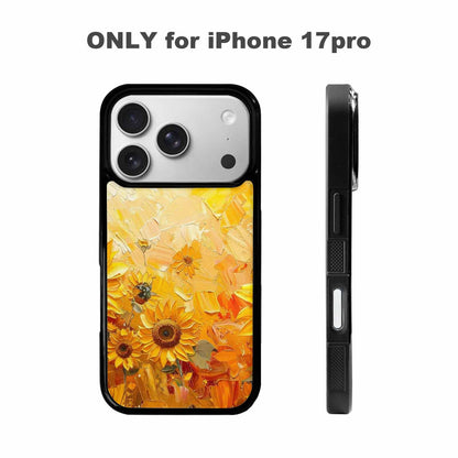 iPhone 17 Pro Case — Impressionist Sunflower Brushstroke Pattern Hundreds Floral, Custom Art Phone Cover
